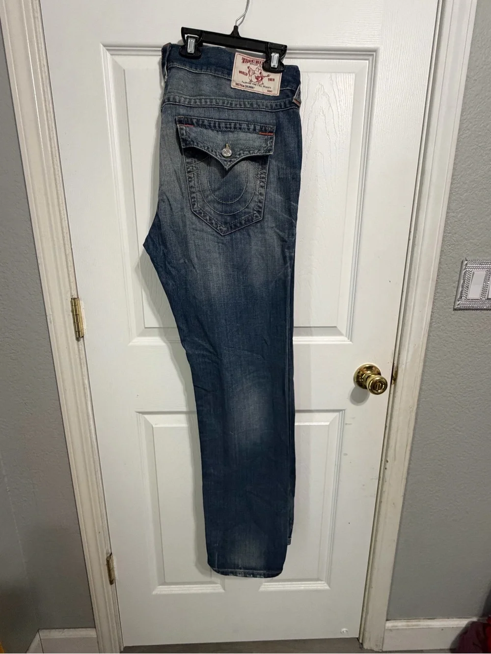True Religion Men's Blue Straight-Leg Jeans with Signature Back Flap